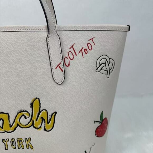 Coach City Tote Bag With Sketch Print Double Face Leather Chalk Multi - Picture 8 of 11